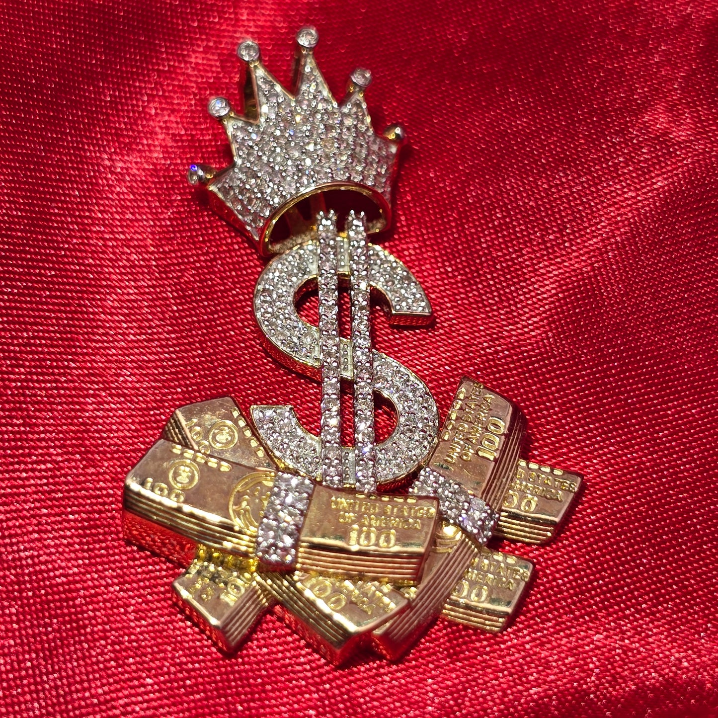 10k Yellow Gold Diamond Money Dollar Sign Pendant 3/4 ctw