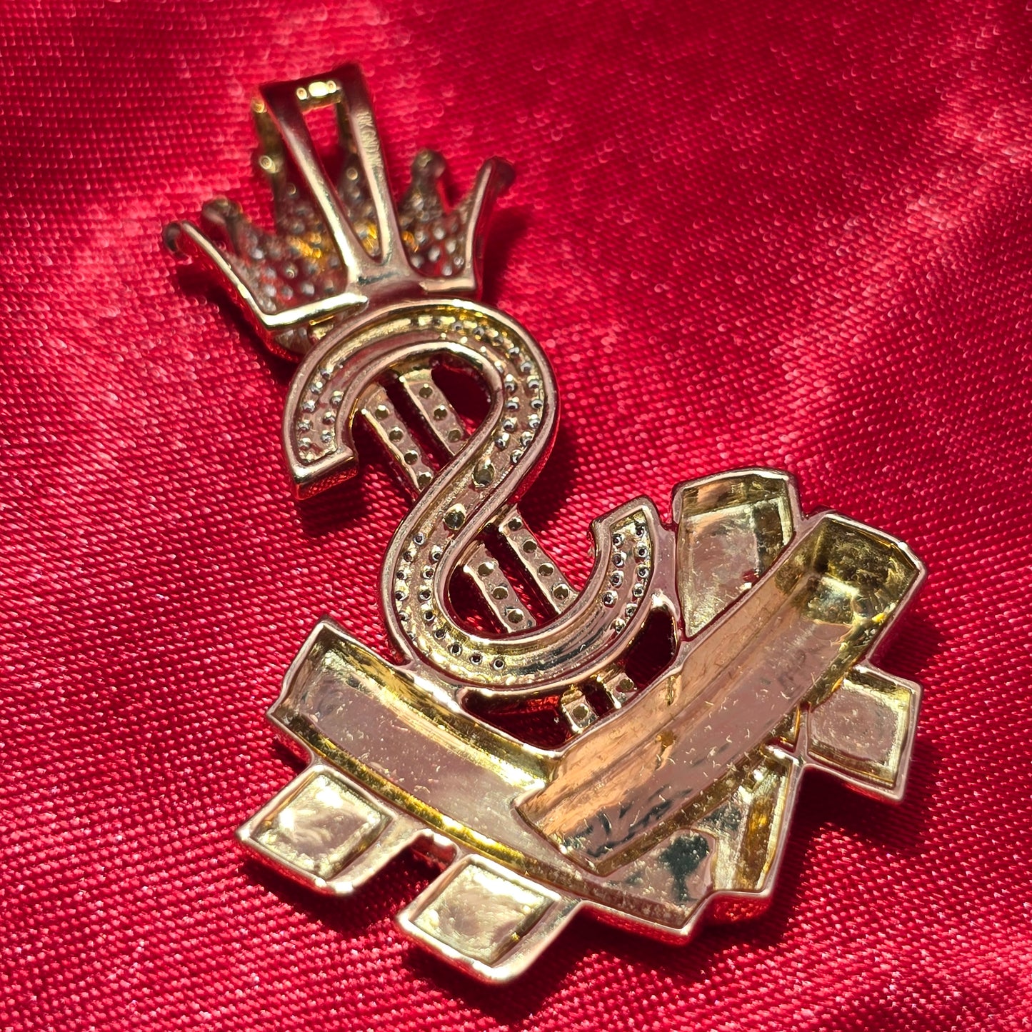 10k Yellow Gold Diamond Money Dollar Sign Pendant 3/4 ctw