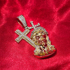 Jesus Head With Crosses Pendant 0.33 ctw Diamond 10K Yellow Gold