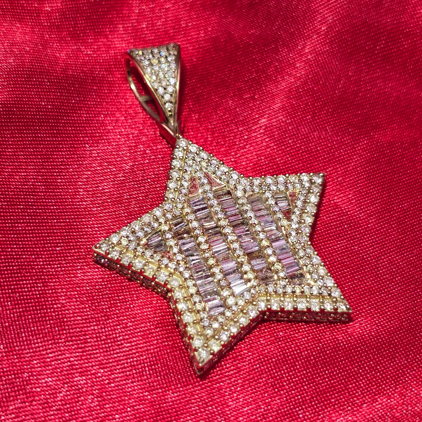 10k Yellow Gold Diamond Baguette Star Pendant 4.00 ctw