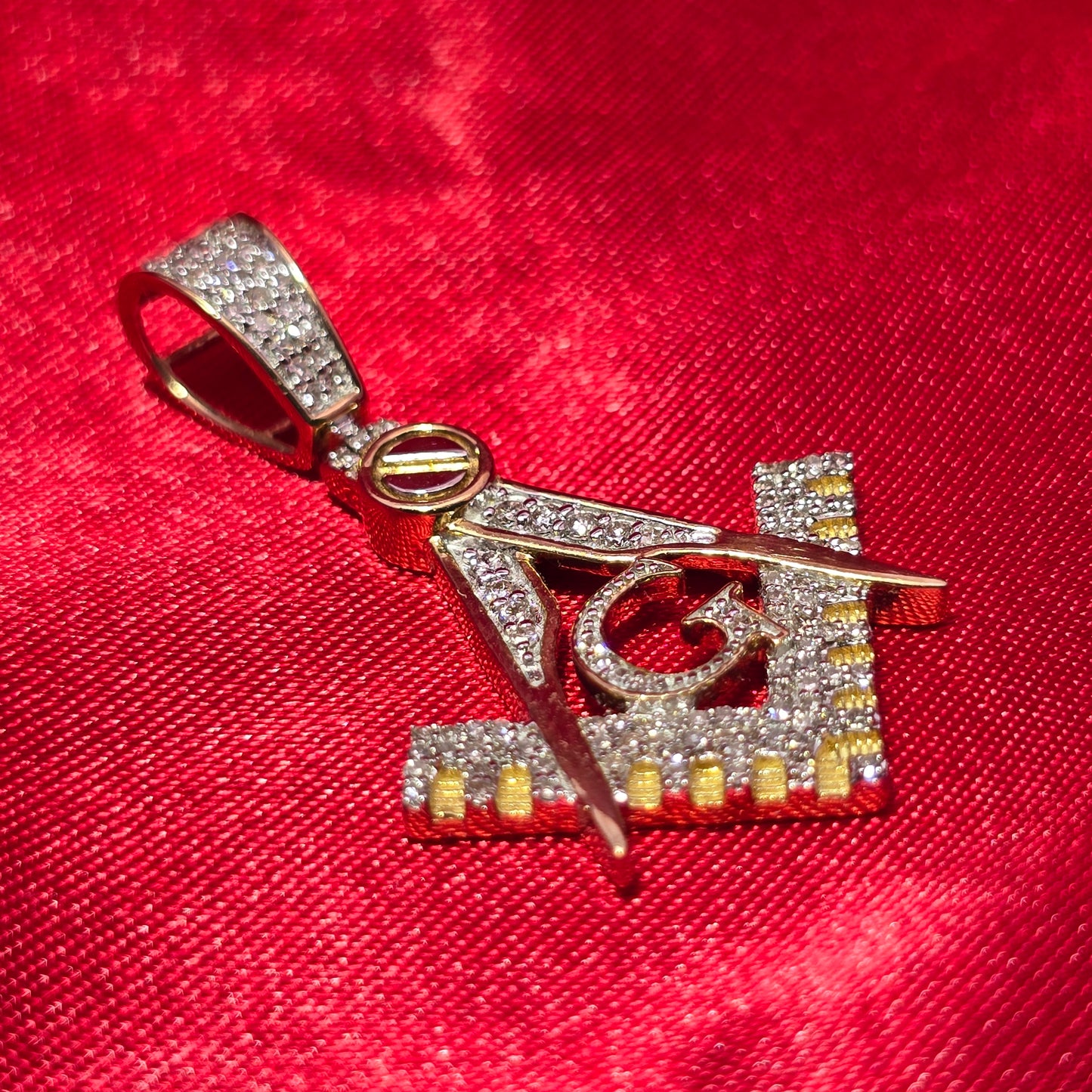 10k Yellow Gold Diamond Masonic Pendant 3/8 ctw