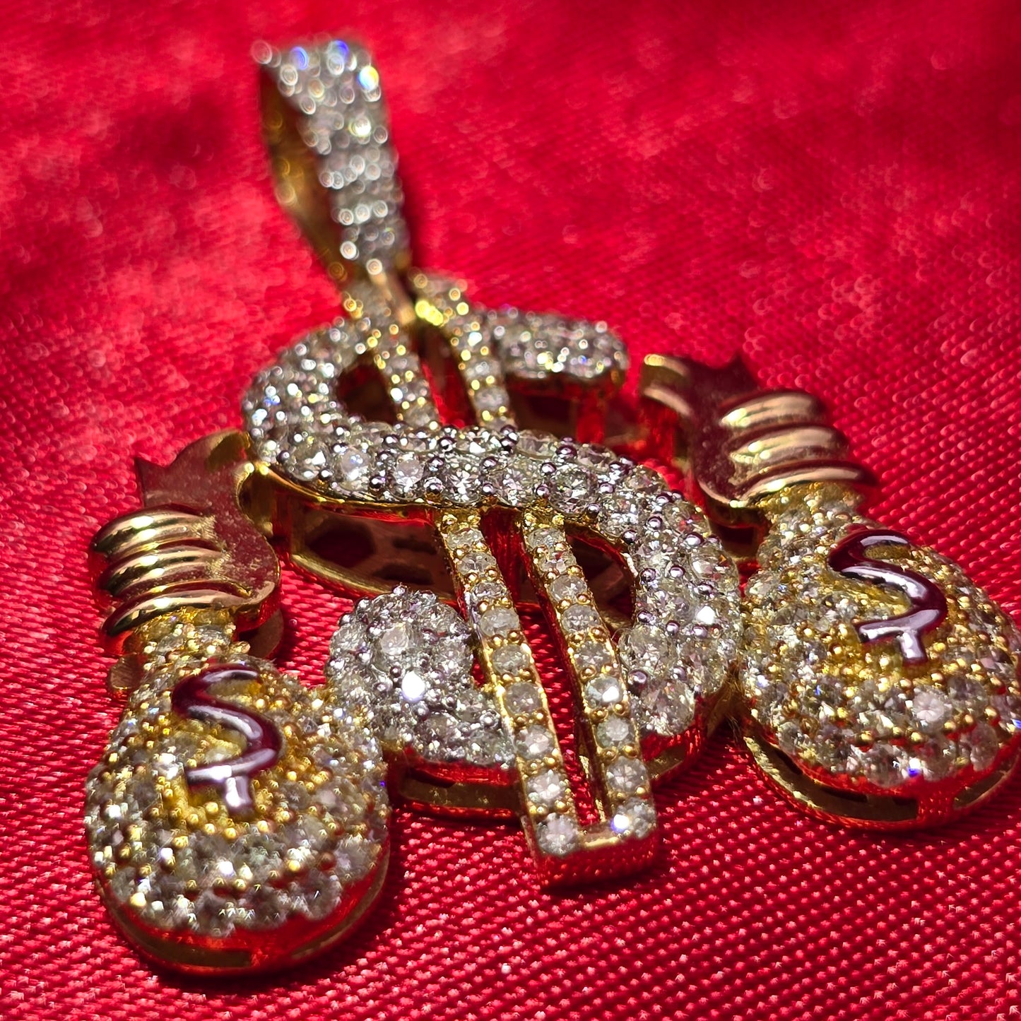 10k Yellow Gold Diamond Money Dollar Pendant 1.64 ctw