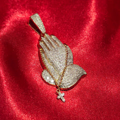 Praying Hand Cross Pendant 0.88 ctw Diamond 10K Yellow Gold