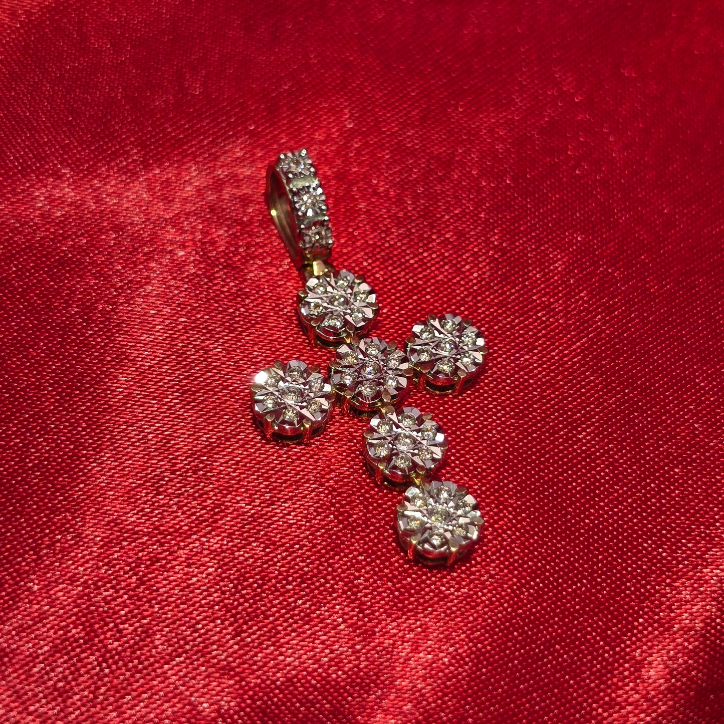 Illusion Set Cross Pendant 0.35 Ct. Diamond 10K Yellow Gold