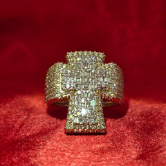 Diamond Baguette Style Cross Ring 2.95 ctw 10K Yellow Gold