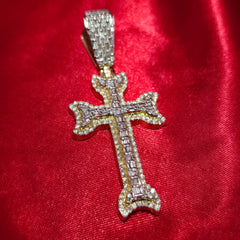 Baguette Style Cross Pendant 1.80 ctw Diamond 10K Yellow Gold
