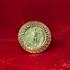 10K Gold Greek Coin Mens Ring