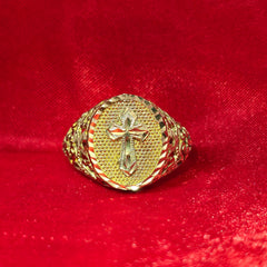 10K Luxury Mens Cross Gold Ring