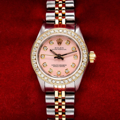 Women's Rolex 1.00ct Diamond Bezel Watch 26mm Pink Dial