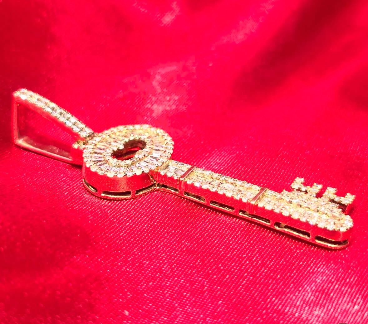 10K Gold with 2.5 CTW Diamond Key Pendant