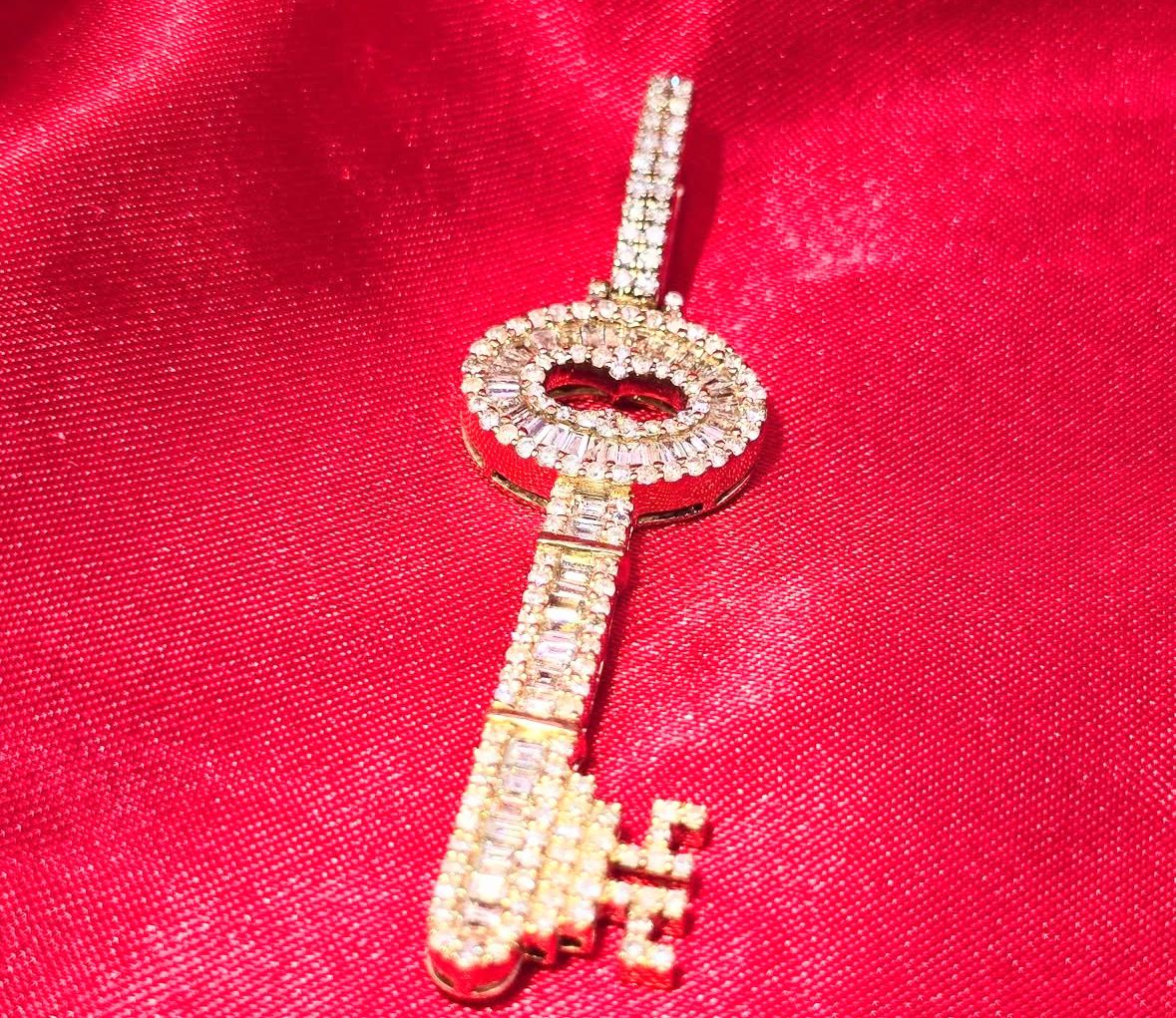 10K Gold with 2.5 CTW Diamond Key Pendant
