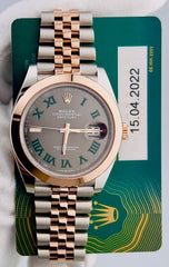 41mm Datejust Jubilee Bracelet
18k Rose Gold & steel 2tone
Domed Bezel - Wimbeldon- All original, new unworn ,full bracelet Watch, card and original box