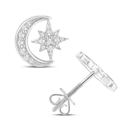 10 Karat White Gold 0.21 Carat Diamonds Moon & Star Earrings-0125404-WG