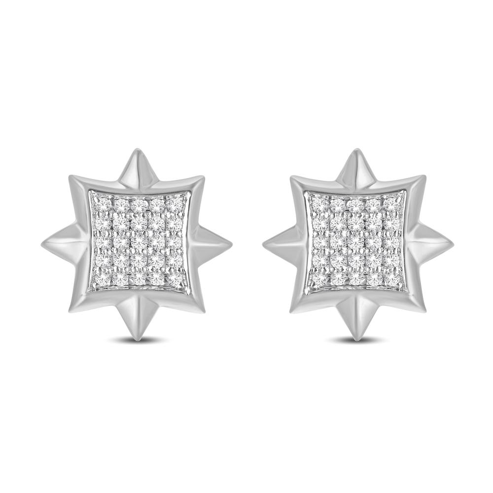 10 Karat White Gold 0.14 Carat Diamonds Star Earrings-0125746-WG