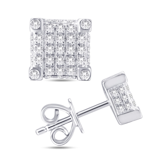 10 Karat White Gold 0.25 Carat Diamonds Square Earrings-0125941-WG