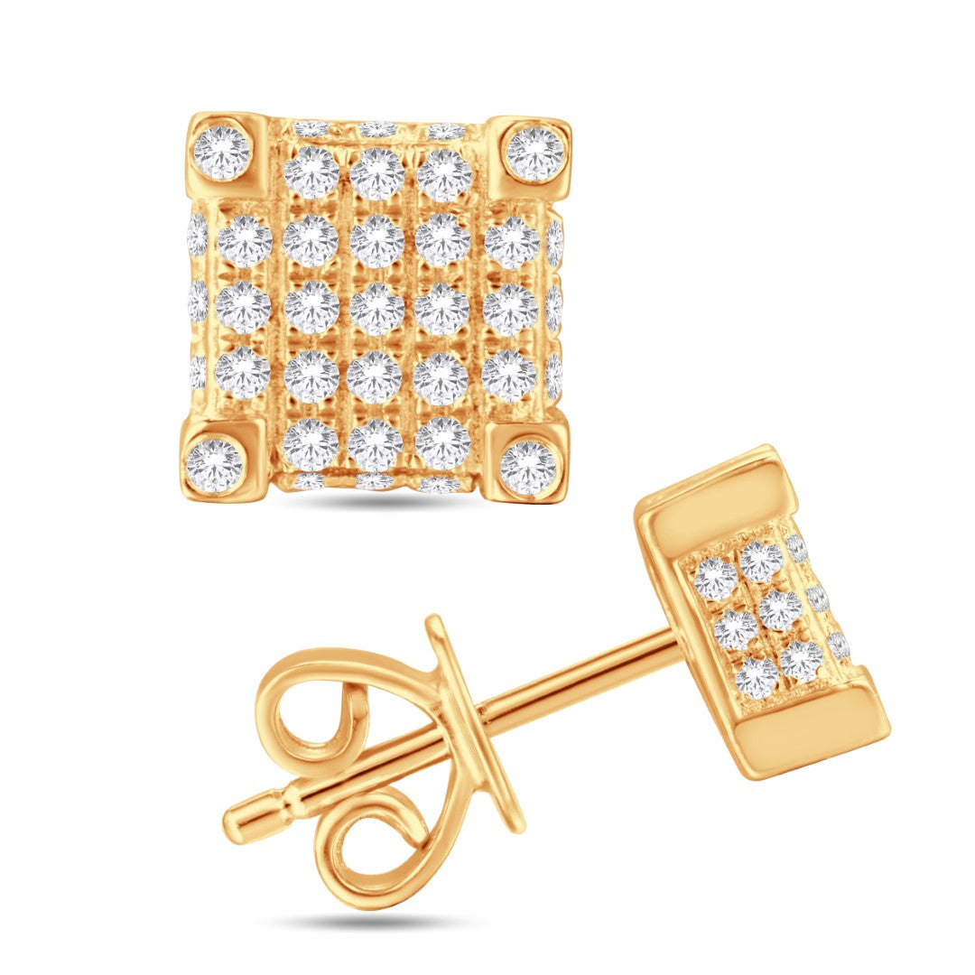 10 Karat Yellow Gold 0.25 Carat Diamonds Square Earrings-0125941-YG