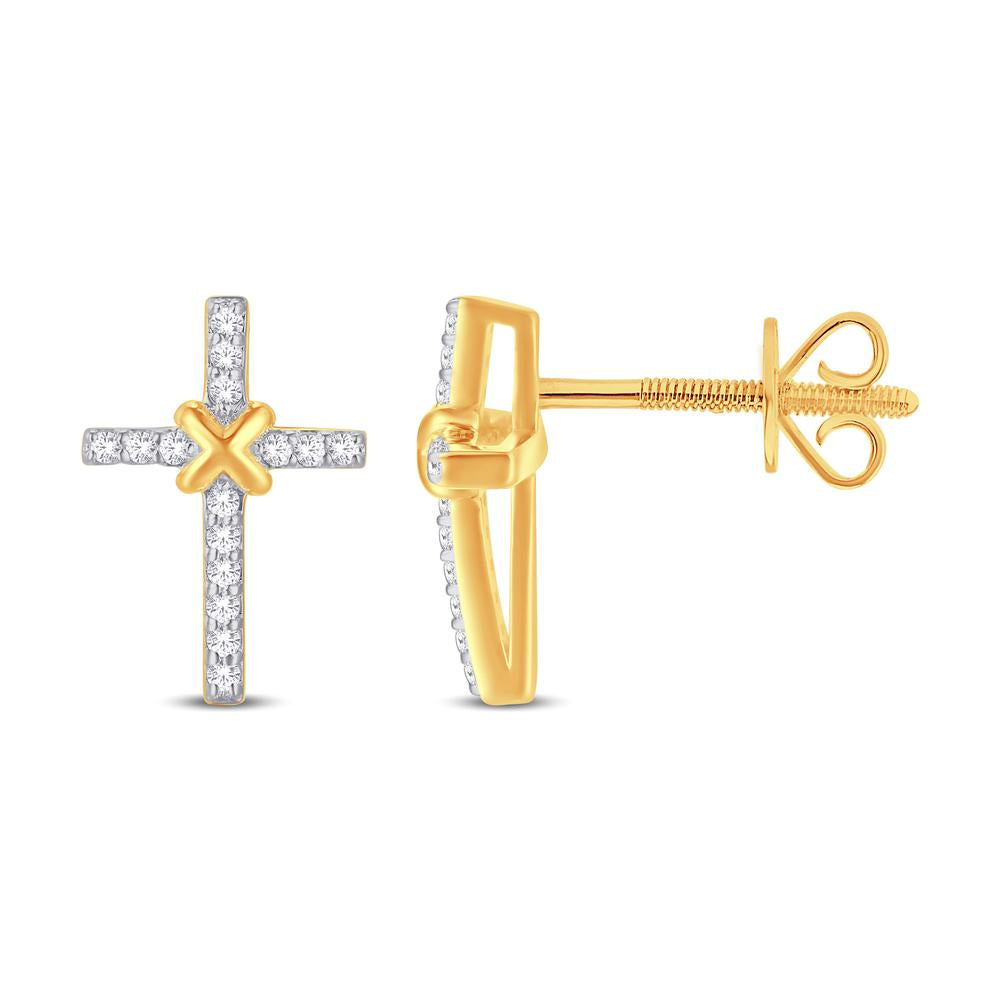 10 Karat Yellow Gold 0.09 Carat Diamonds Latin Cross Earrings-0125958-YG