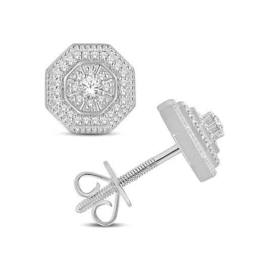 10 Karat White Gold 0.17 Carat Diamonds Heptagon Earrings-0126180-WG