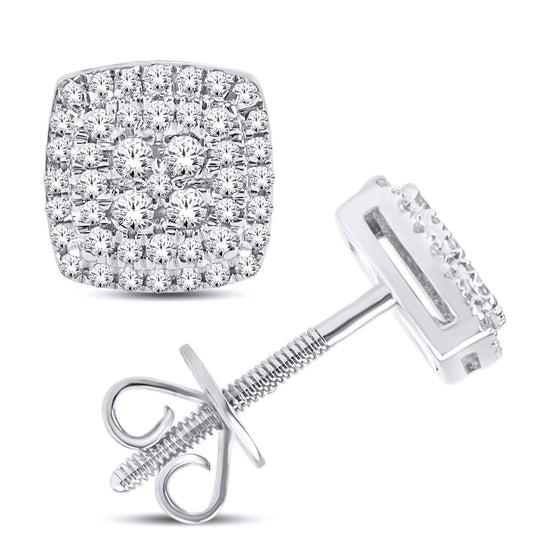 10 Karat White Gold 0.25 Carat Diamonds Cushion Stud Earrings-0126213-WG