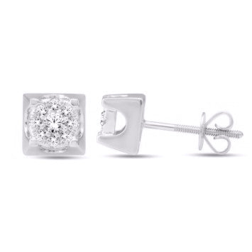 10 Karat White Gold 0.25 Carat Diamonds Square Earrings-0126980-WG