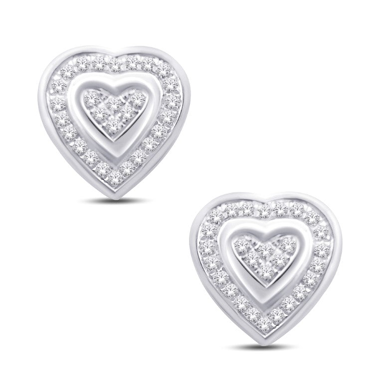 10 Karat White Gold 0.16 Carat Diamonds Heart Earrings-0128054-WG