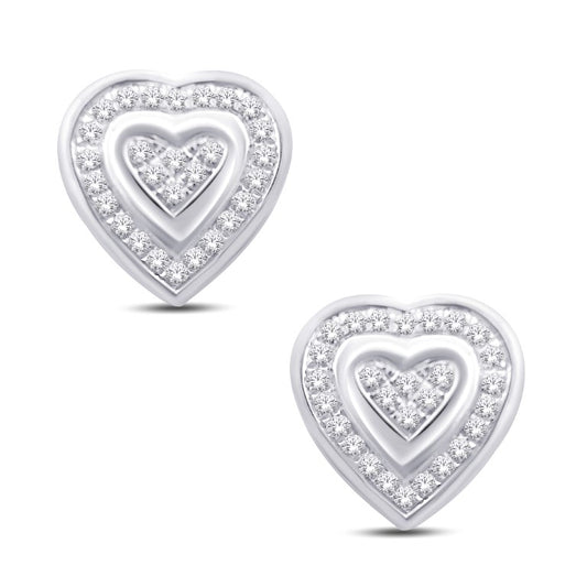 10 Karat White Gold 0.16 Carat Diamonds Heart Earrings-0128054-WG