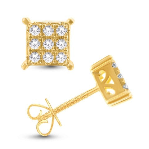 14 Karat All Yellow Gold 0.17 Carat Diamonds Square Earrings-0128084-ALY