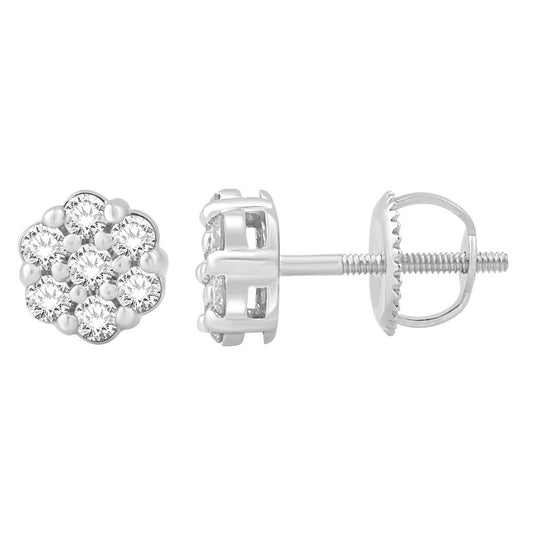 10 Karat White Gold 0.15 Carat Diamonds Flower Earrings-0132207-WG