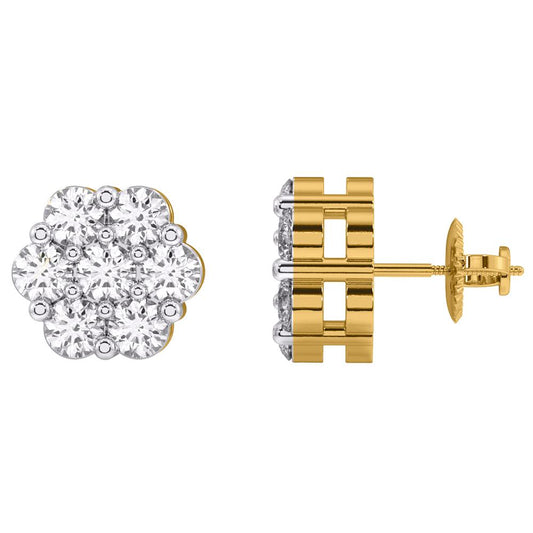 10 Karat Yellow Gold 0.10 Carat Diamonds Flower Earrings-0140000-YG