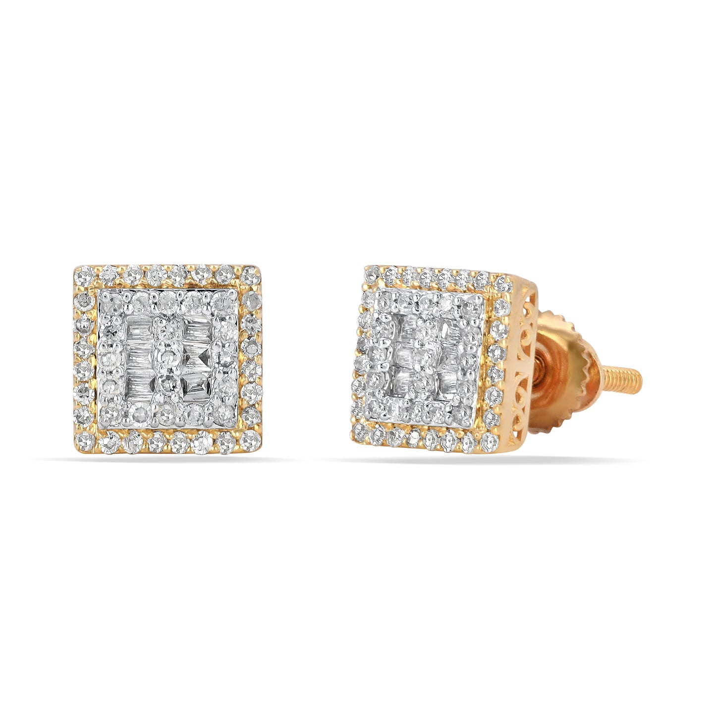 10 Karat Yellow Gold 0.25 Carat Diamonds Square Earrings-0150010-YG