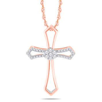 10 Karat Rose Gold 0.15 Carat Diamonds Latin Cross Pendant-0825219-RG