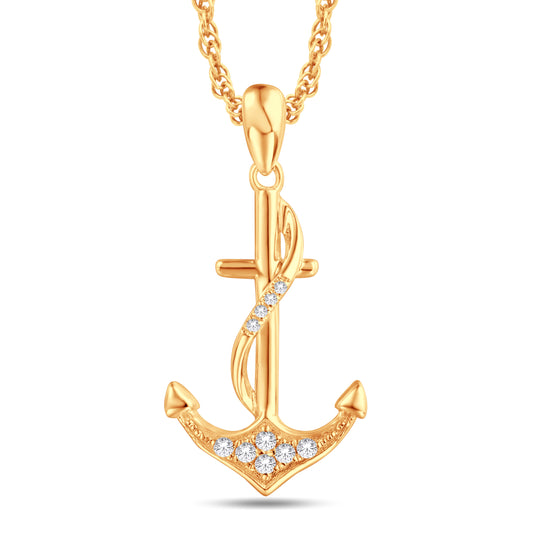 10 Karat Yellow Gold 0.06 Carat Diamonds Anchor Pendant-0825915-YG