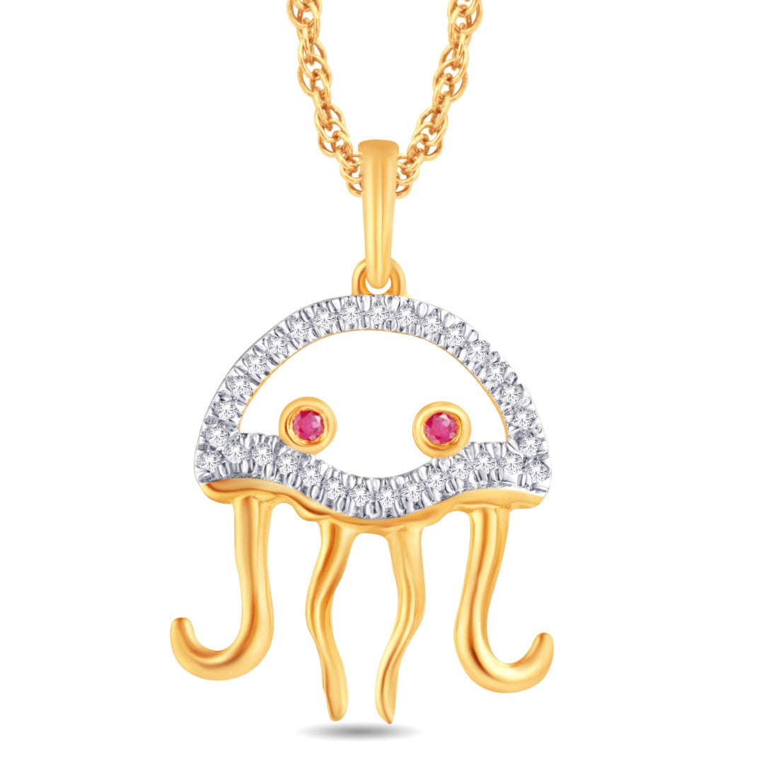 10 Karat Yellow Gold 0.09 Carat Diamonds Jellyfish Pendant-0825926-YG