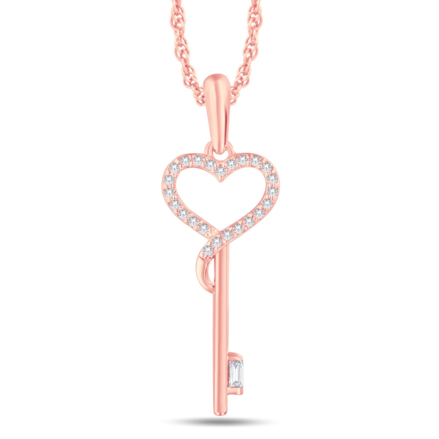 10 Karat Rose Gold 0.10 Carat Diamonds Key Heart Pendant-0825927-RG