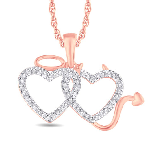 10 Karat Rose Gold 0.11 Carat Diamonds Angel & Devil Heart Pendant-0825939-RG