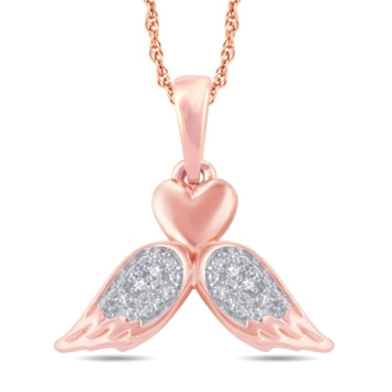 10 Karat All Rose Gold 0.01 Carat Diamonds Heart with Wings Pendant-0842110-ALR