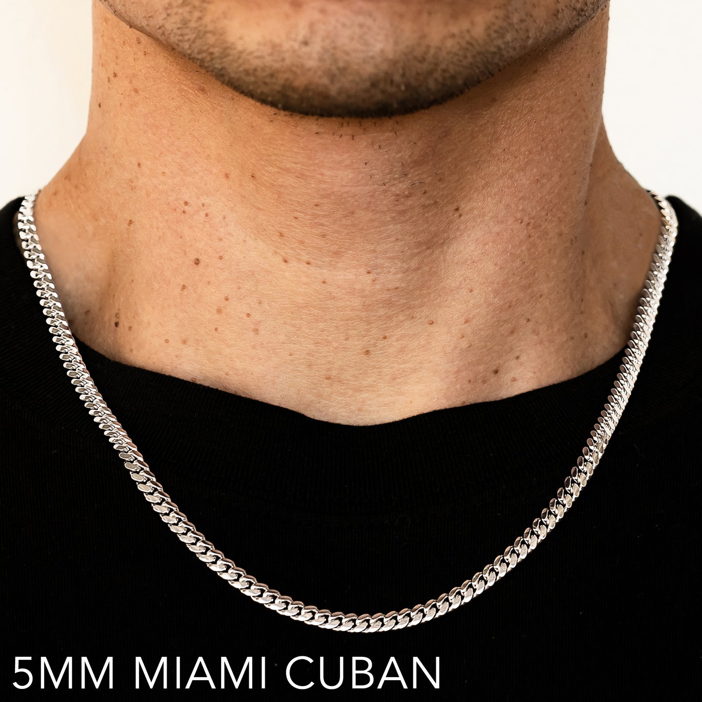 10K 5MM WHITE GOLD SOLID MIAMI CUBAN 16" CHAIN NECKLACE (AVAILABLE IN LENGTHS 7" - 30")