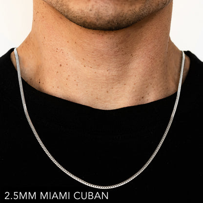 10K 2.5MM WHITE GOLD SOLID MIAMI CUBAN 16" CHAIN NECKLACE (AVAILABLE IN LENGTHS 7" - 30")