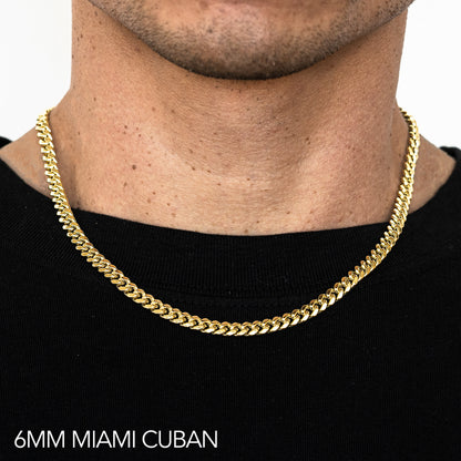 10K 6MM YELLOW GOLD HOLLOW MIAMI CUBAN 16" CHAIN NECKLACE (AVAILABLE IN LENGTHS 7" - 30")