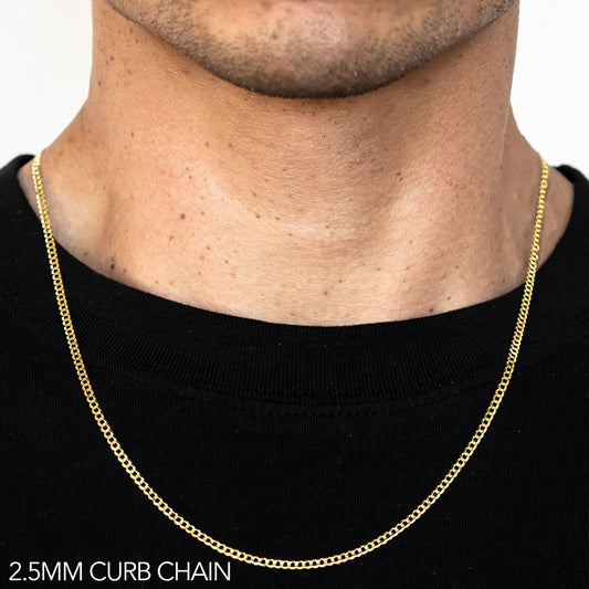 10K 2.5MM YELLOW GOLD SOLID CURB 16" CHAIN NECKLACE (AVAILABLE IN LENGTHS 7" - 30")