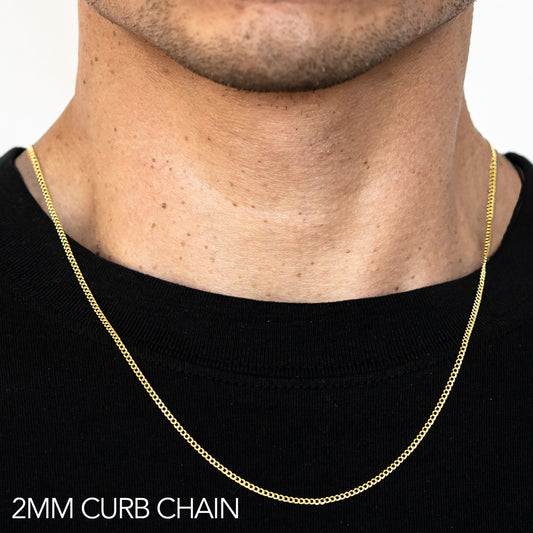 10K 2MM YELLOW GOLD SOLID CURB 16" CHAIN NECKLACE (AVAILABLE IN LENGTHS 7" - 30")