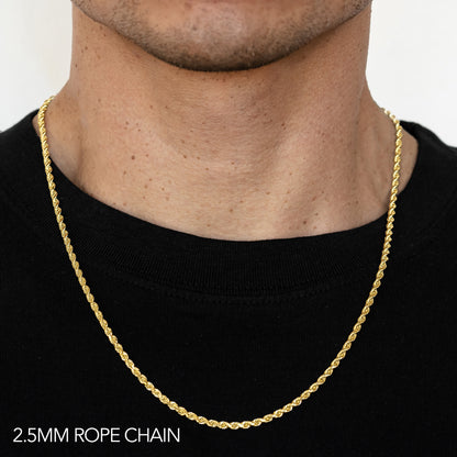 18K 2.5MM YELLOW GOLD SOLID DC ROPE 30" CHAIN NECKLACE (AVAILABLE IN LENGTHS 7" - 30")