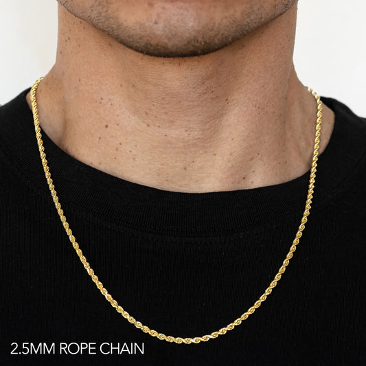 18K 2.5MM YELLOW GOLD SOLID DC ROPE 30" CHAIN NECKLACE (AVAILABLE IN LENGTHS 7" - 30")