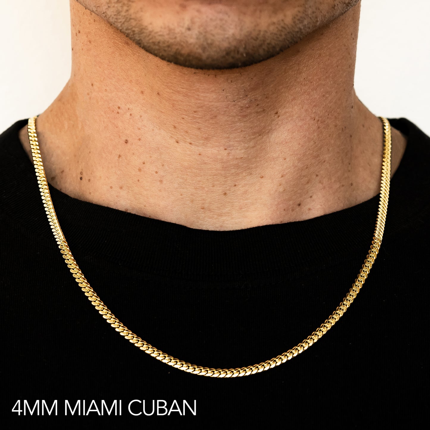 18K 4MM YELLOW GOLD SOLID MIAMI CUBAN 20" CHAIN NECKLACE (AVAILABLE IN LENGTHS 7" - 30")