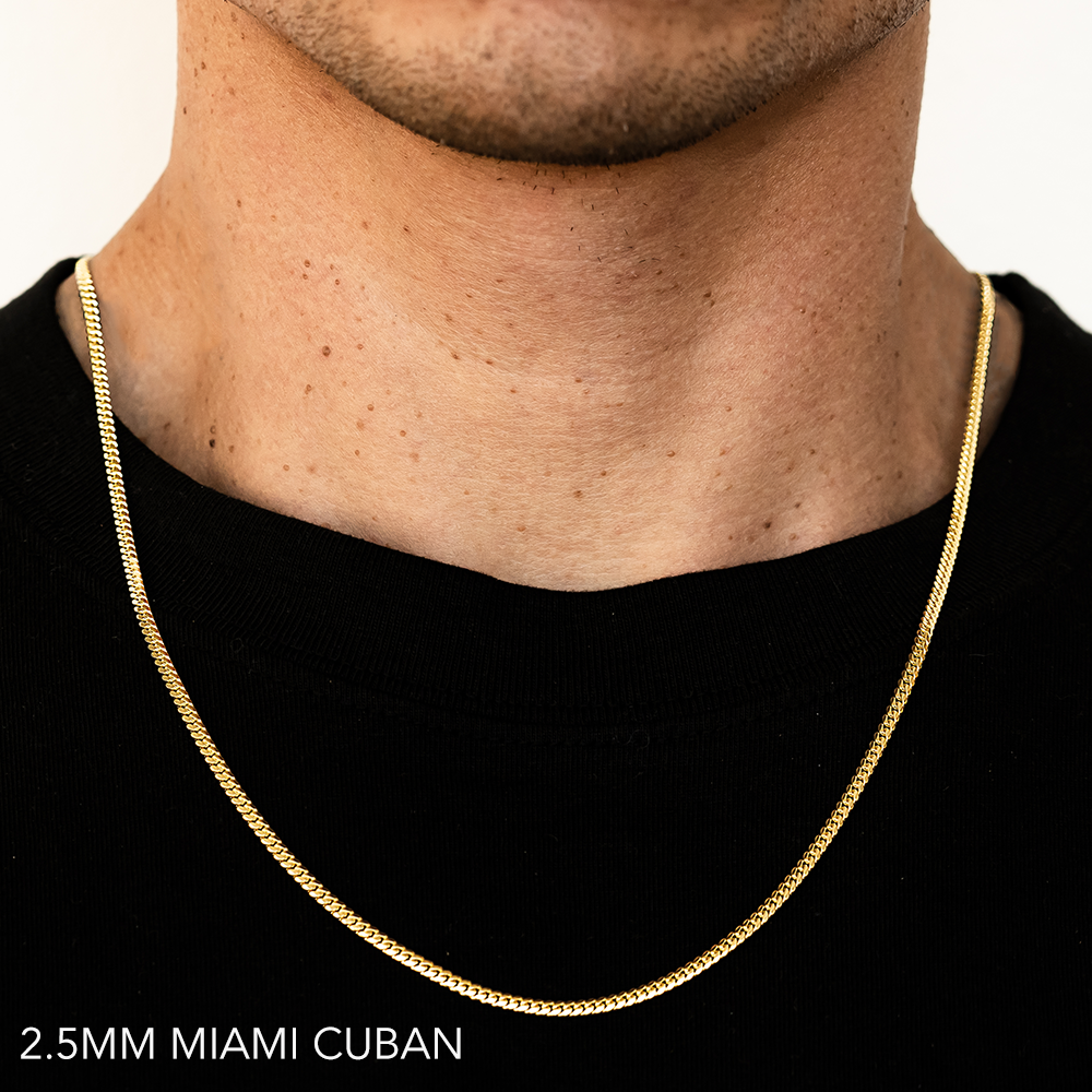 18K 2.5MM YELLOW GOLD SOLID MIAMI CUBAN 24" CHAIN NECKLACE (AVAILABLE IN LENGTHS 7" - 30")