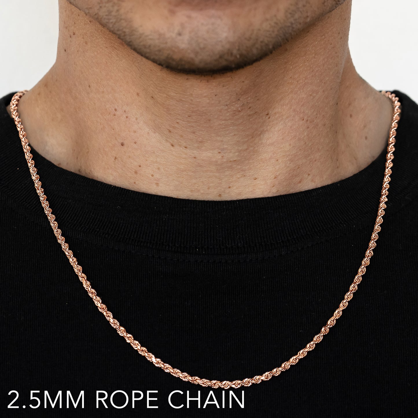 14K 2.5MM ROSE GOLD SOLID DC ROPE 22" CHAIN NECKLACE (AVAILABLE IN LENGTHS 7" - 30")