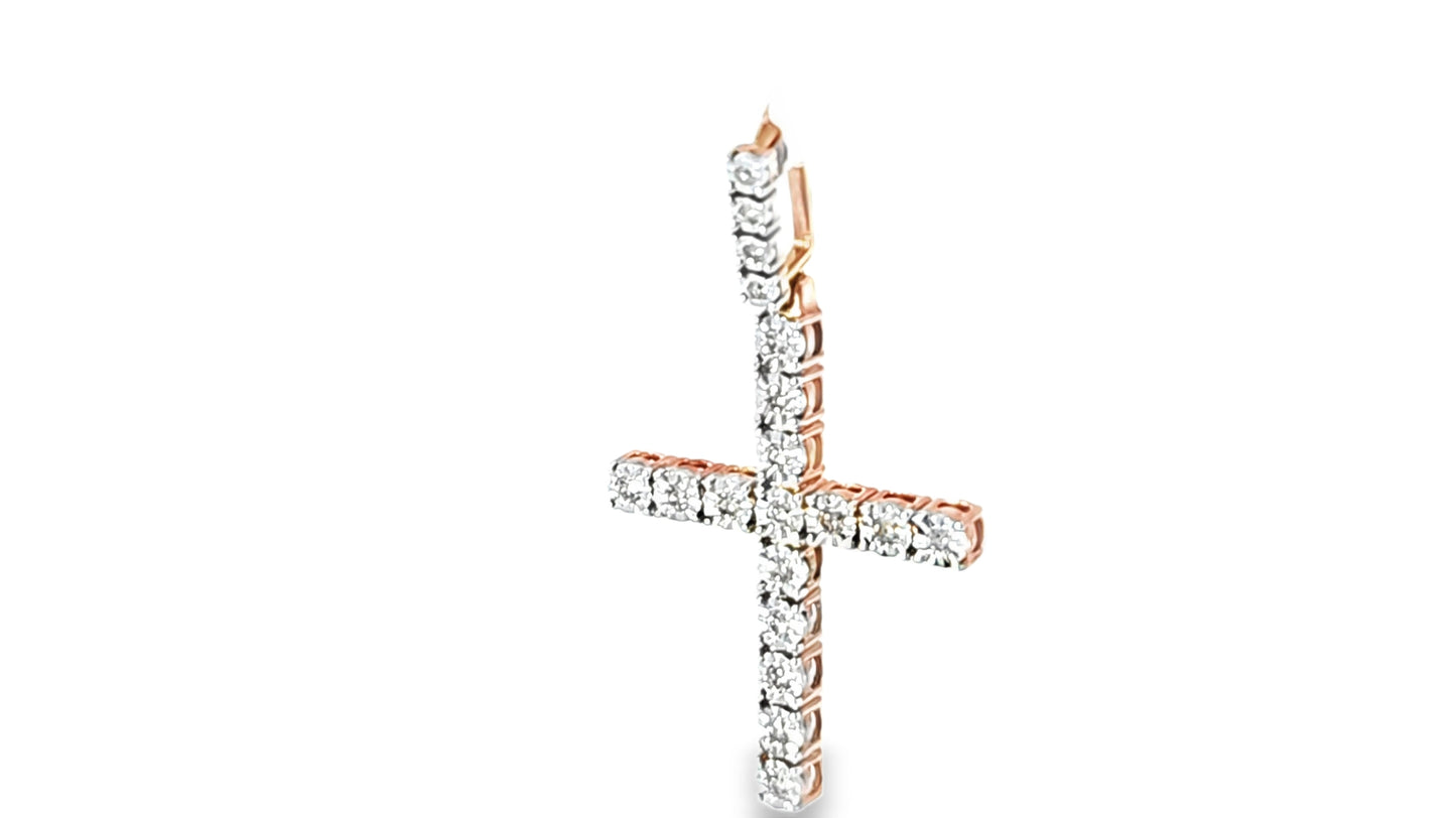 Illusion Set Cross Pendant 0.5 Ct. Diamond 10K Rose Gold