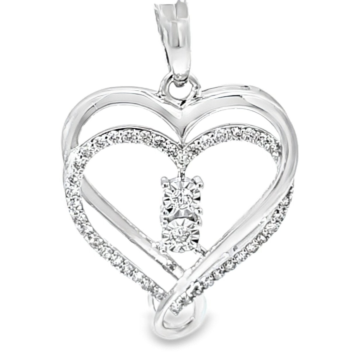 Elegant Double Heart Pendant 0.55 Ct. Diamond 10K White Gold