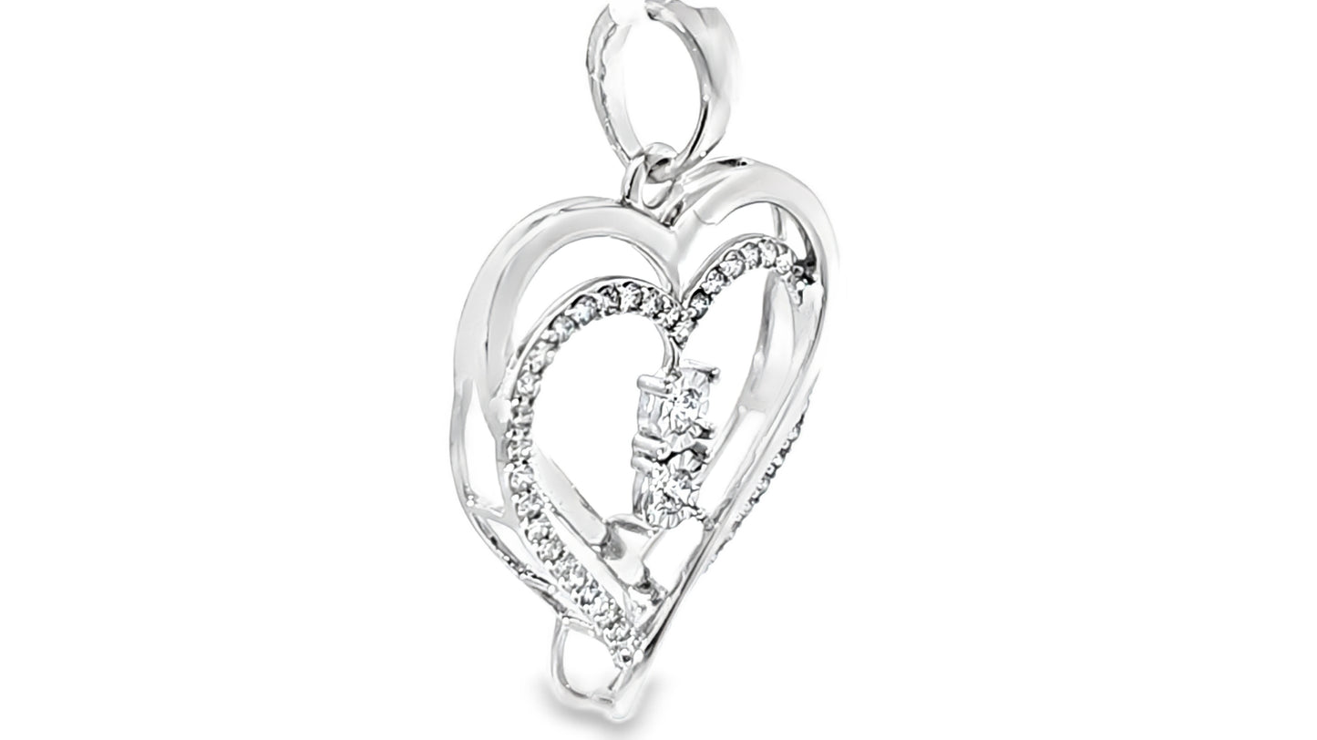 Elegant Double Heart Pendant 0.55 Ct. Diamond 10K White Gold