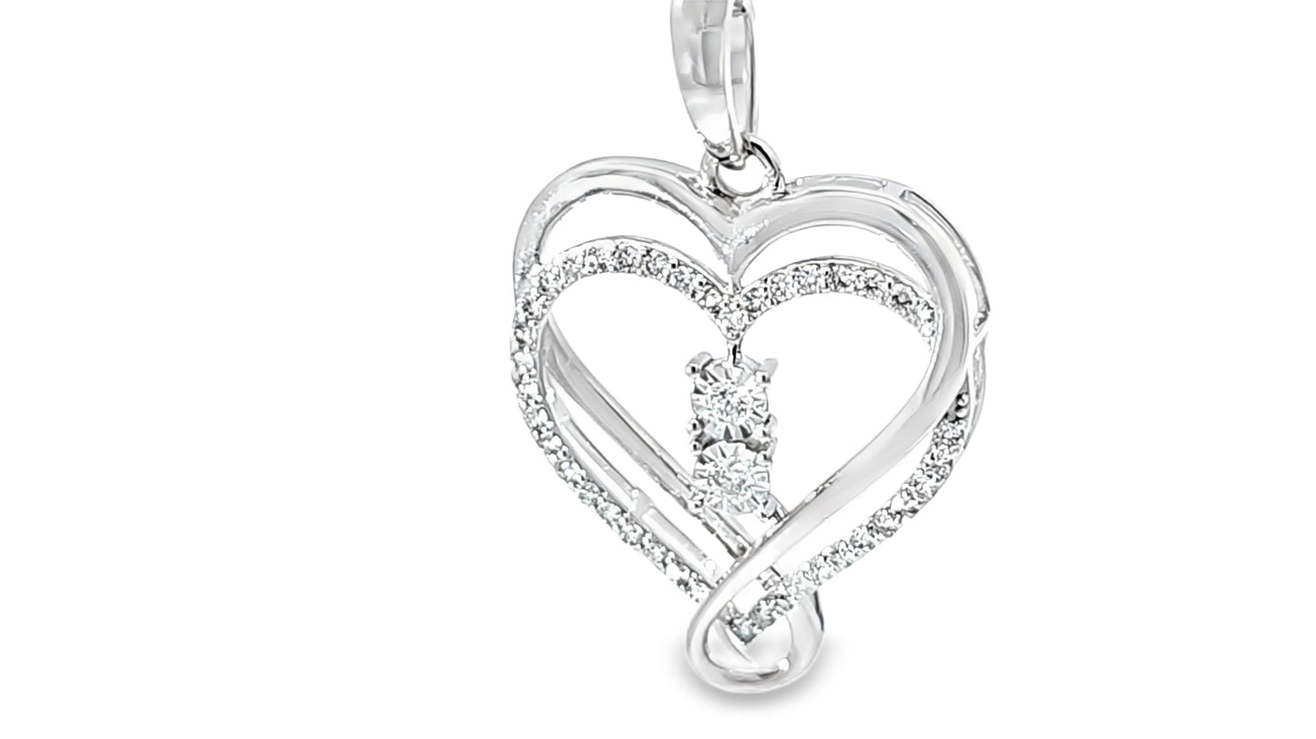 Elegant Double Heart Pendant 0.55 Ct. Diamond 10K White Gold